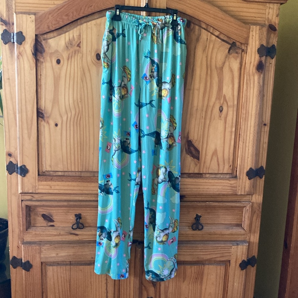 Men Briefly Stated green pug narwhal unicorn pajama lounge pants - size M